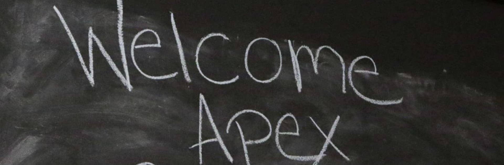 Chalk board reading Welcome to Apex Bootcamp!