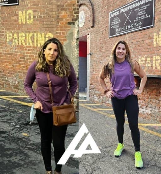Female member's fitness evolution with Apex Performance Gym, before and after participating in their personalized training and nutrition regimen.