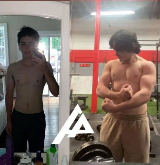 Male client's muscle gains, before and after joining Apex Performance Gym's strength program.